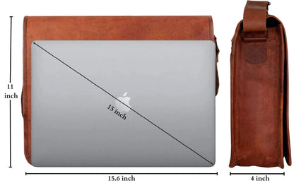 Genuine Leather Crossbody Messenger Bag – Full-Grain Goat Leather 15.6″ Laptop Satchel