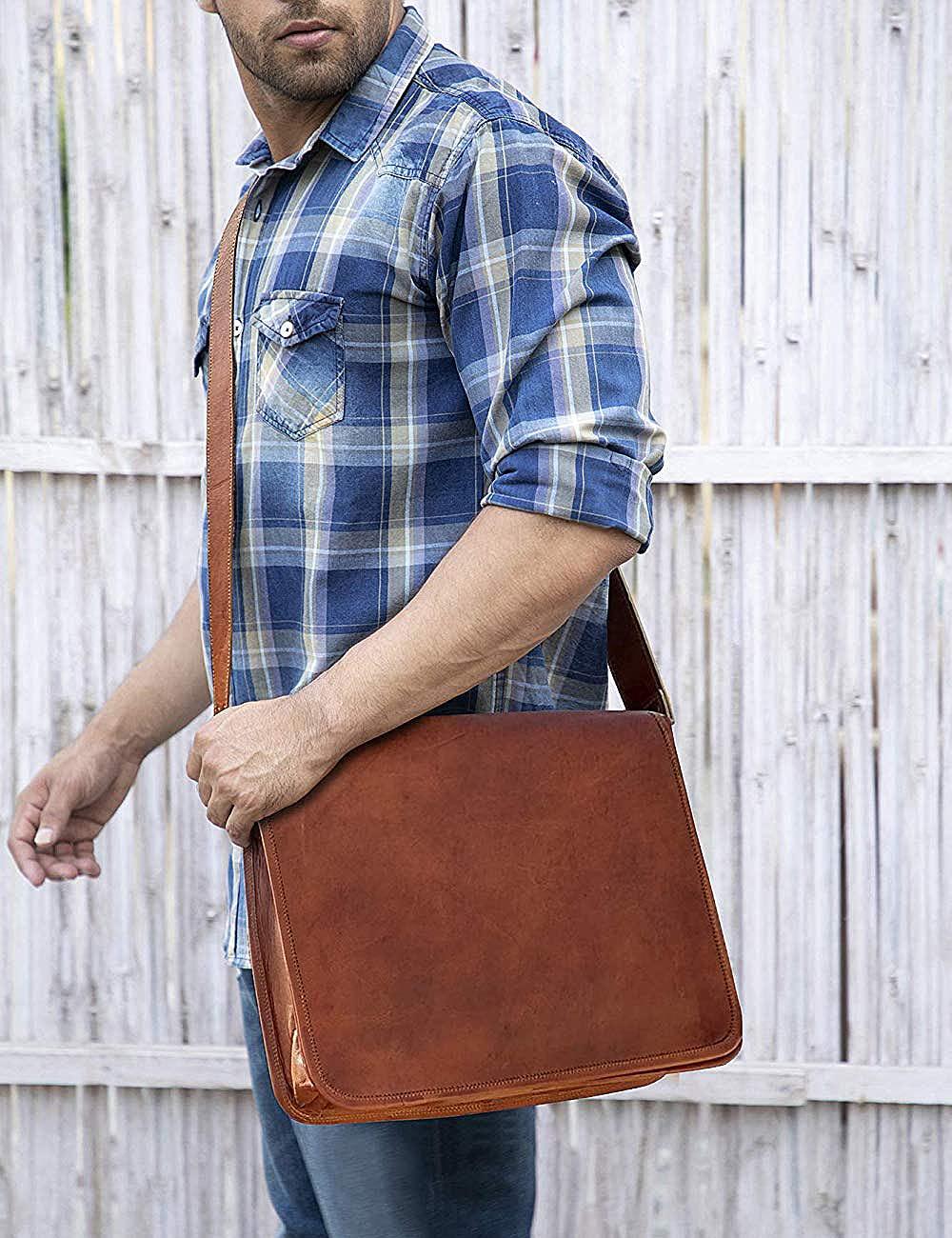FR Fashion Co. 15" Men's Genuine Leather Crossbody Messenger Bag