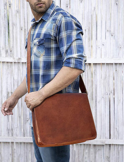 FR Fashion Co. 15" Men's Genuine Leather Crossbody Messenger Bag