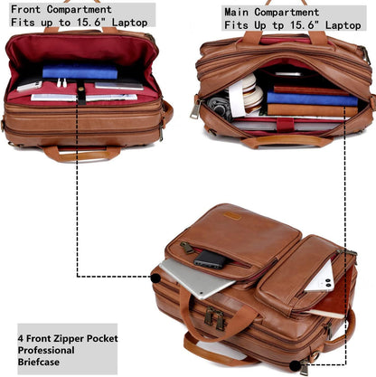 FR Fashion Co. 16″ Convertible Leather Laptop Backpack Briefcase