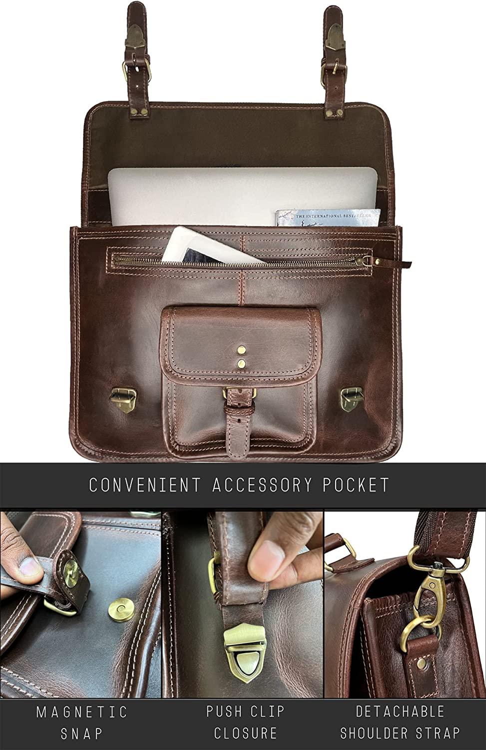 FR Fashion Co. 16" Men's Leather Satchel Messenger Bag