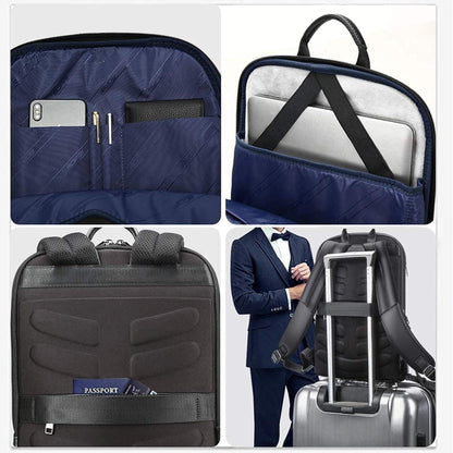 FR Fashion Co. 17" Men's Anti-Theft Leather Backpack with Hidden Pockets