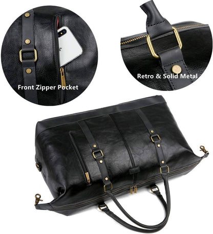 Leather Travel Duffel Bag – Vintage Vegan Carry-On Weekender