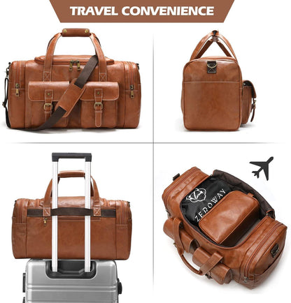 FR Fashion Co. 21" Men's Leather Duffel Bag with Toiletry Bag