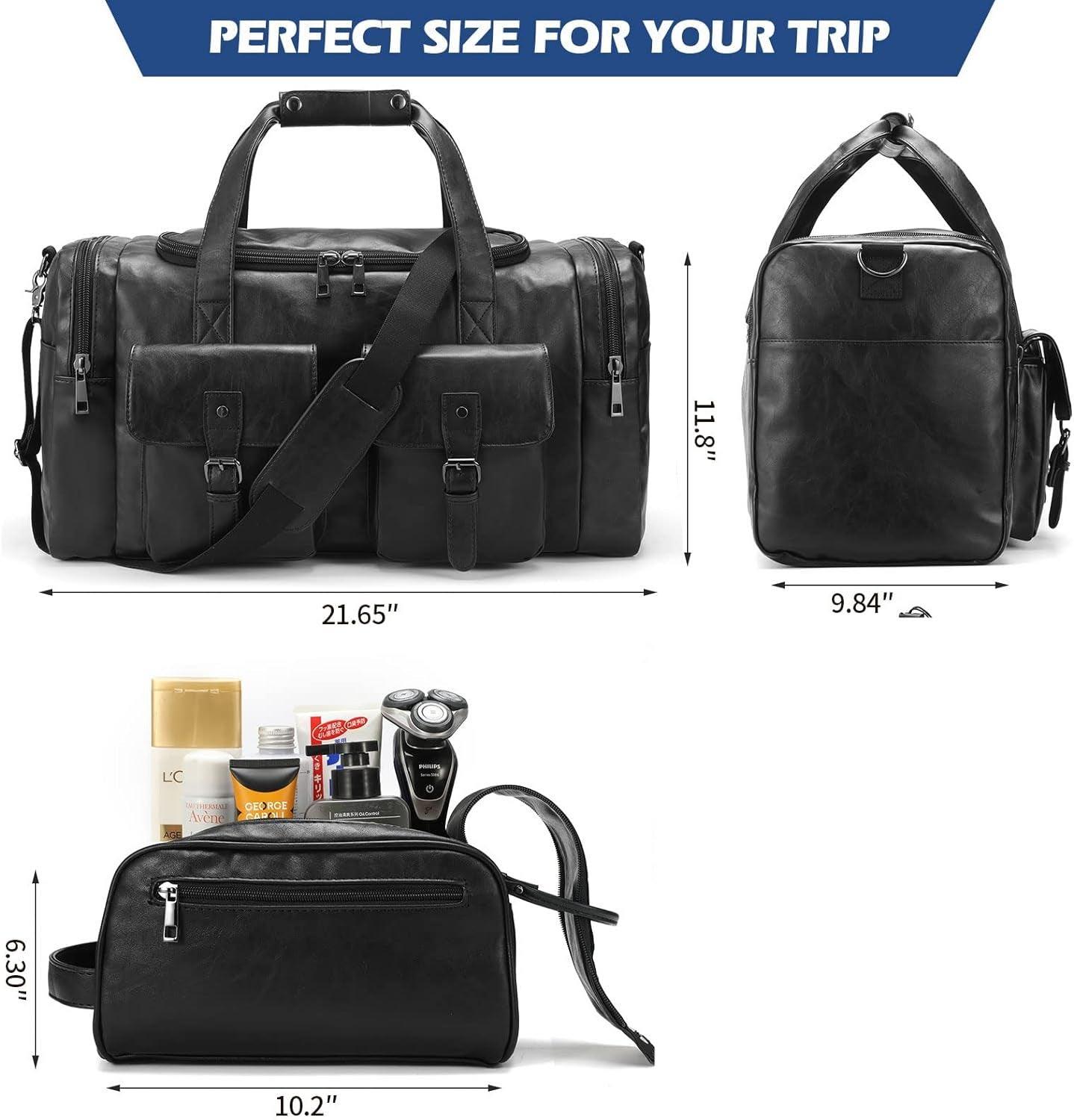 FR Fashion Co. 21" Men's Leather Duffel Bag with Toiletry Bag