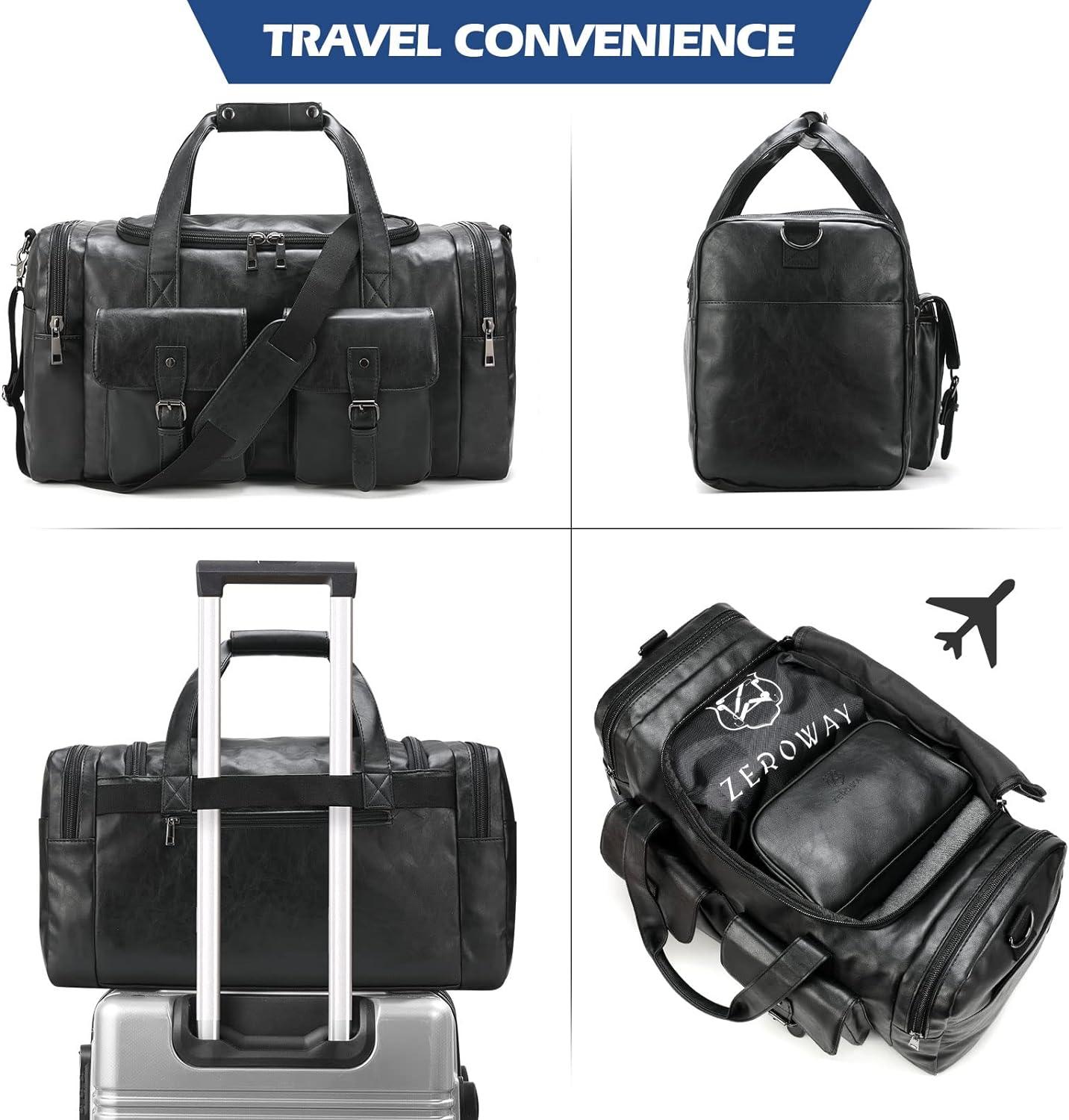 FR Fashion Co. 21" Men's Leather Duffel Bag with Toiletry Bag