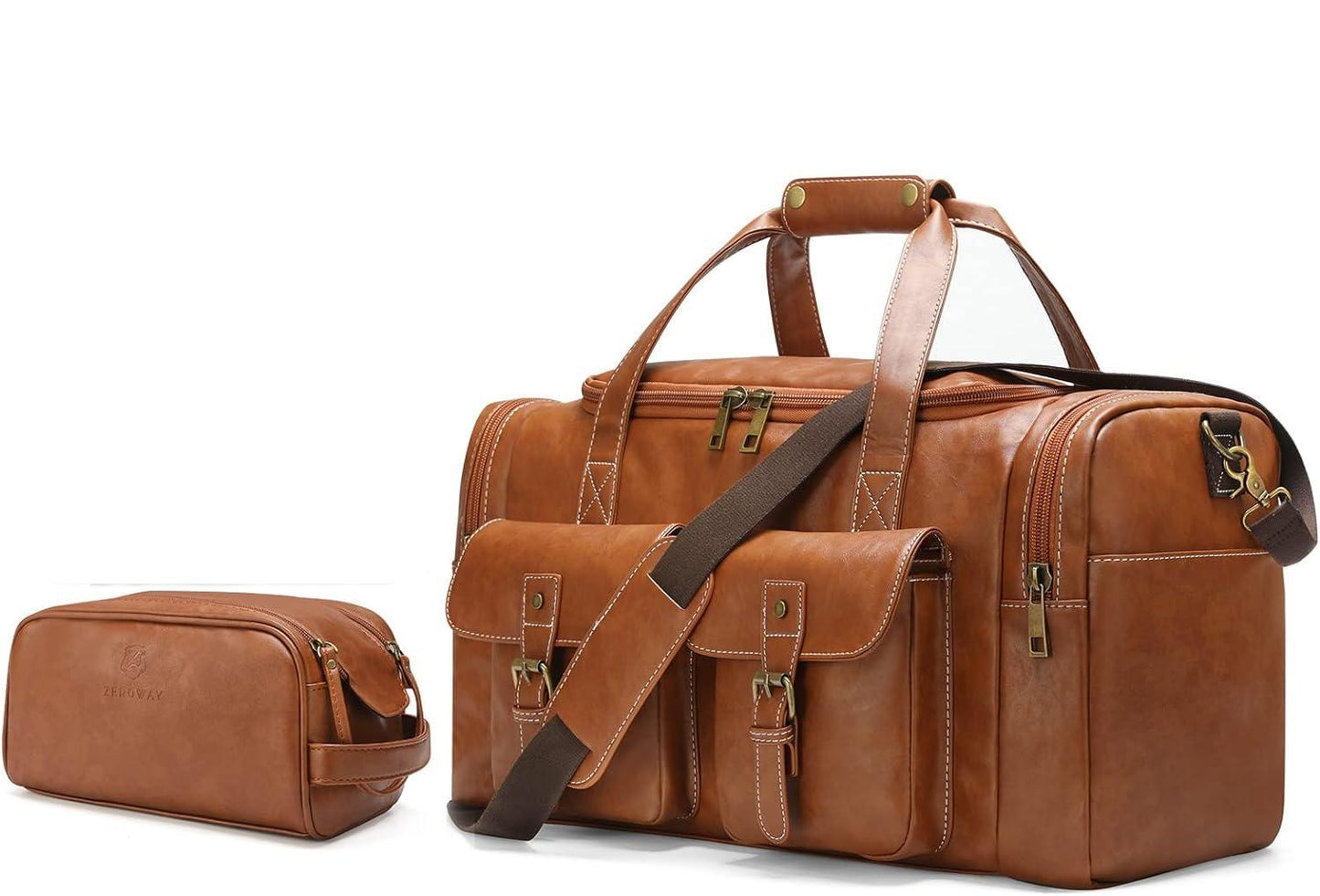 FR Fashion Co. 21" Men's Leather Duffel Bag with Toiletry Bag