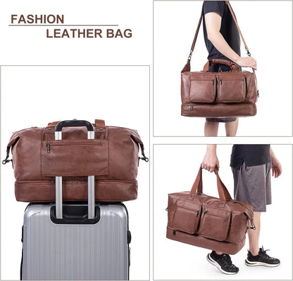 Leather Overnight Bag for Men – Waterproof Vegan Carry-On Weekender