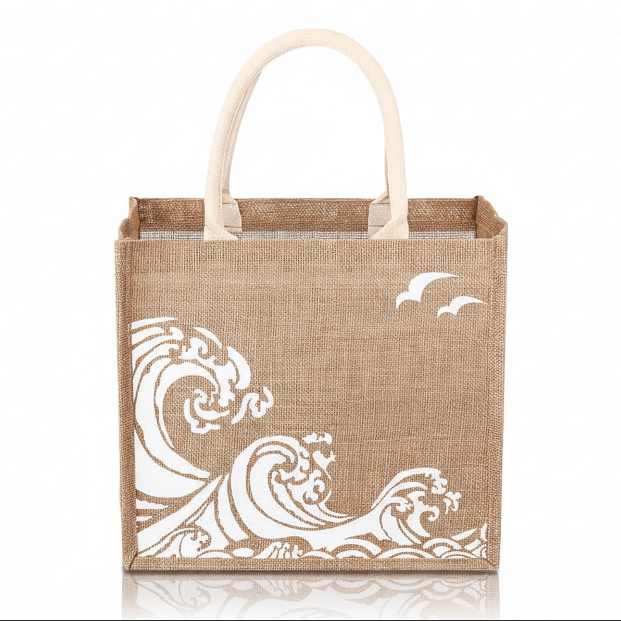 Beach Jute Tote Bag - White