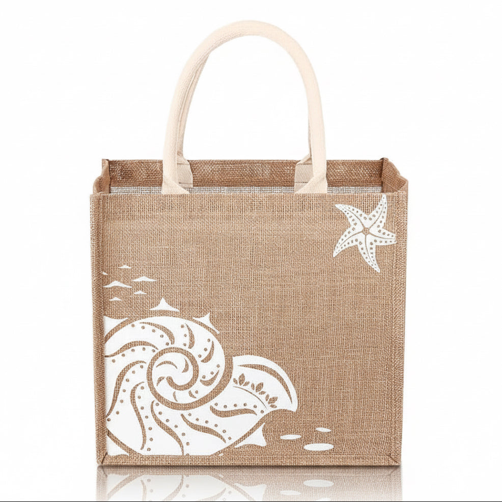 Beach Jute Tote Bag - White