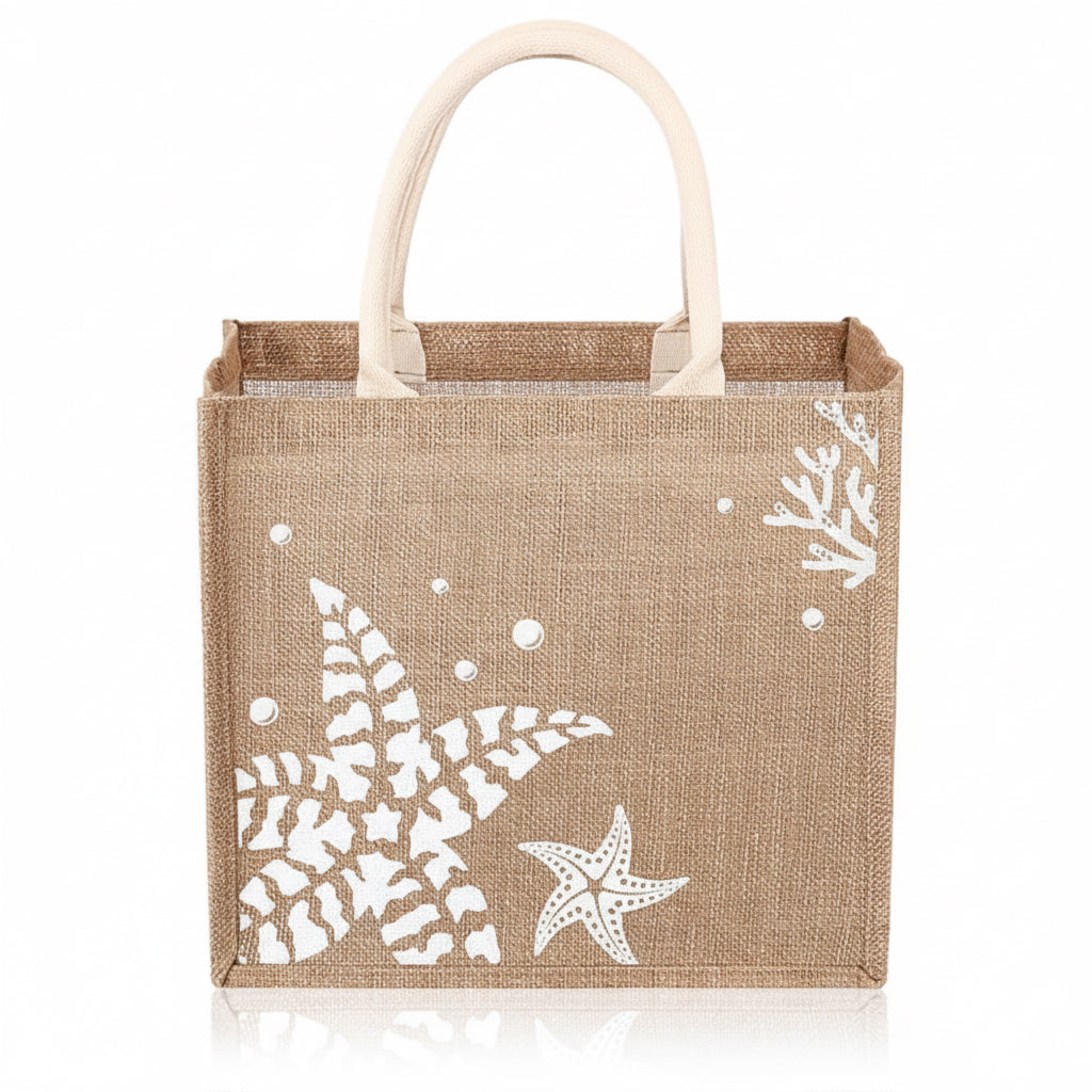 Beach Jute Tote Bag - White